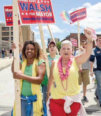 Marie Marshall, right, on the campaign trail for Mayor Walsh in 2013. She died on Monday at age 60. 	Mike Ritter photo